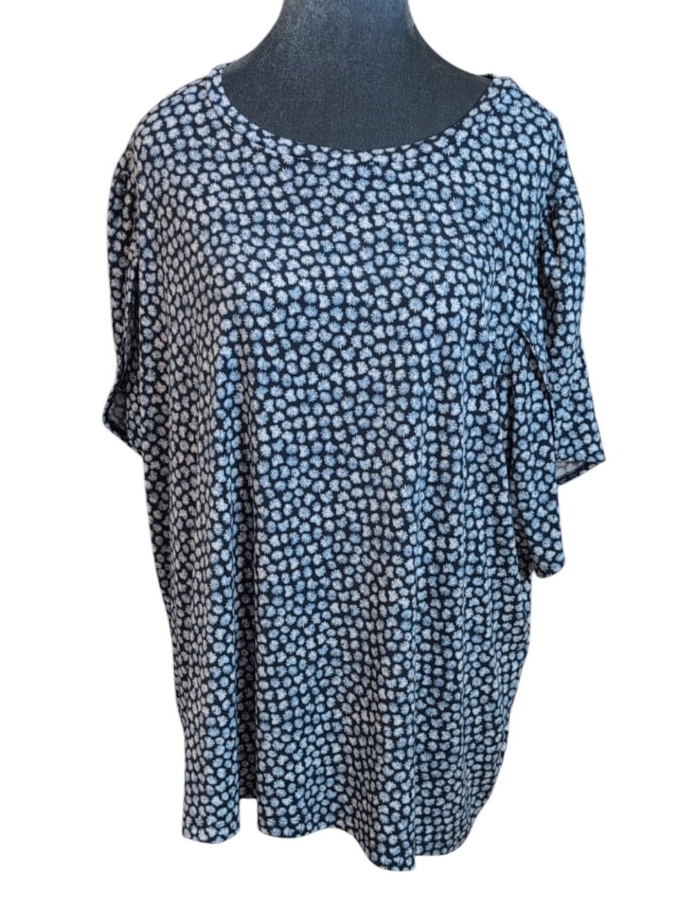 Michael Kors Blue & White Print Short Puff/Flutter Sleeve Top Size 2X